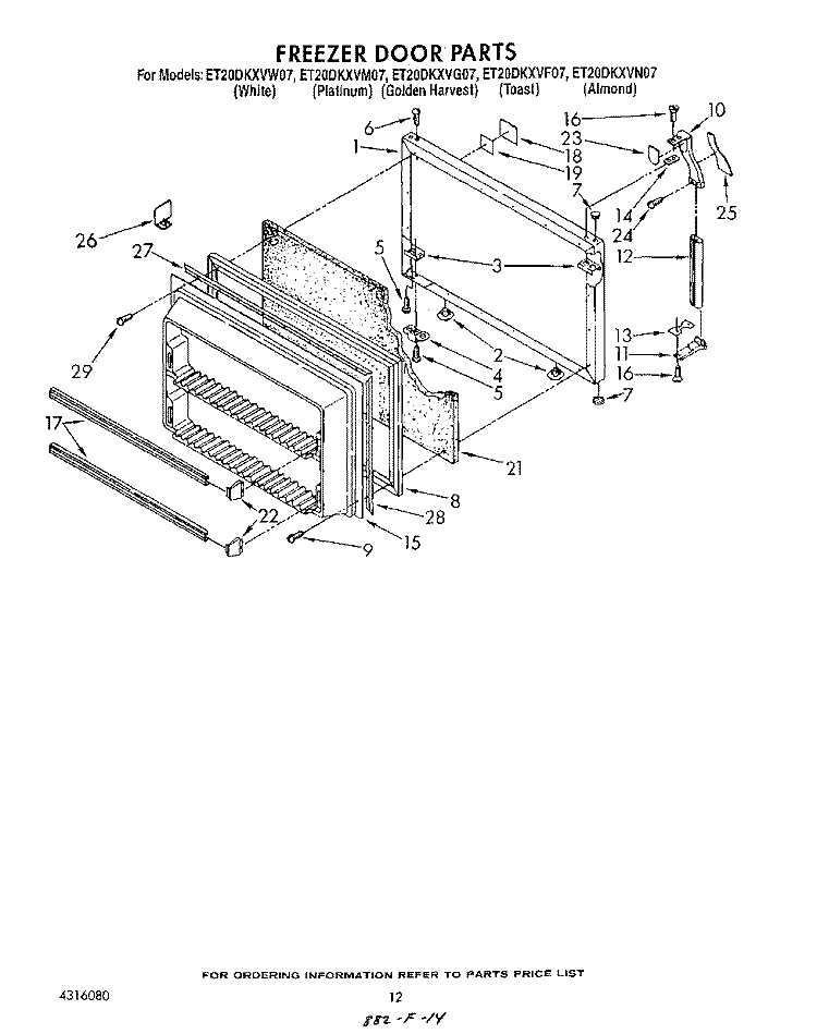 FREEZER DOOR Diagram and Parts List for ET20DKXVF07  Whirlpool Refrigerator