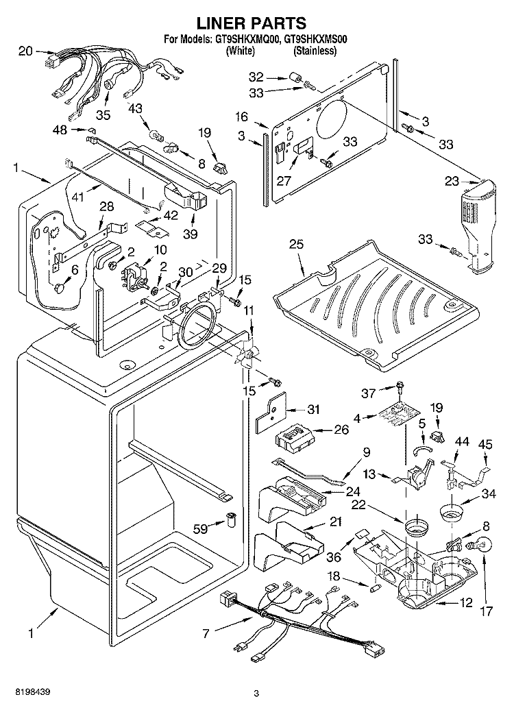 LINER PARTS Diagram and Parts List for GT9SHKXMQ00  Whirlpool Refrigerator