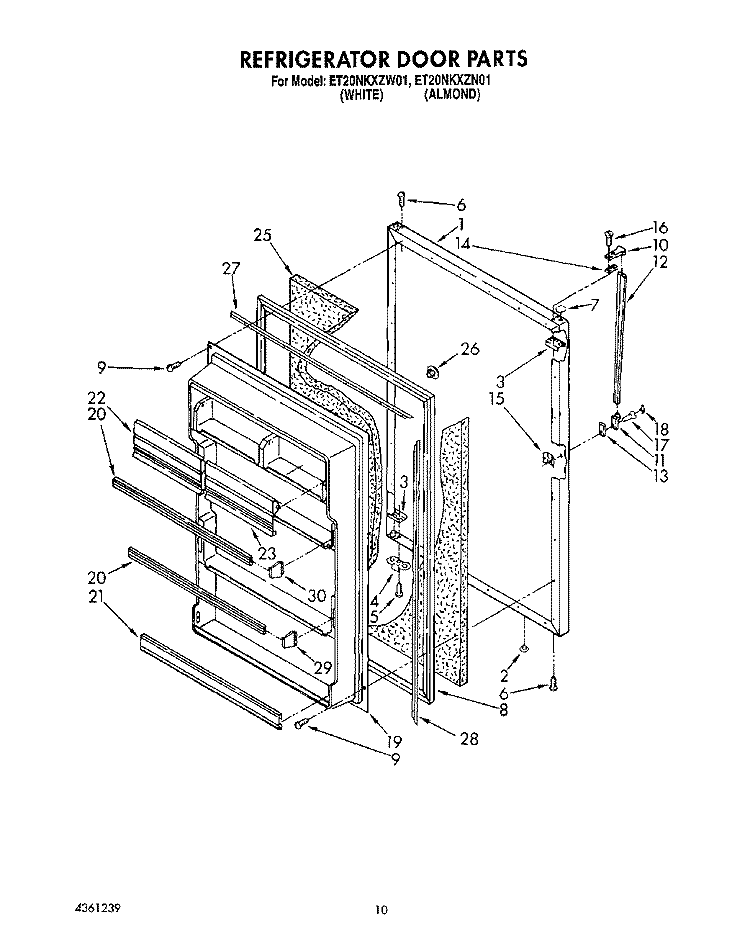 REFRIGERATOR DOOR, LIT/OPTIONAL Diagram and Parts List for ET20NKXZW01  Whirlpool Refrigerator
