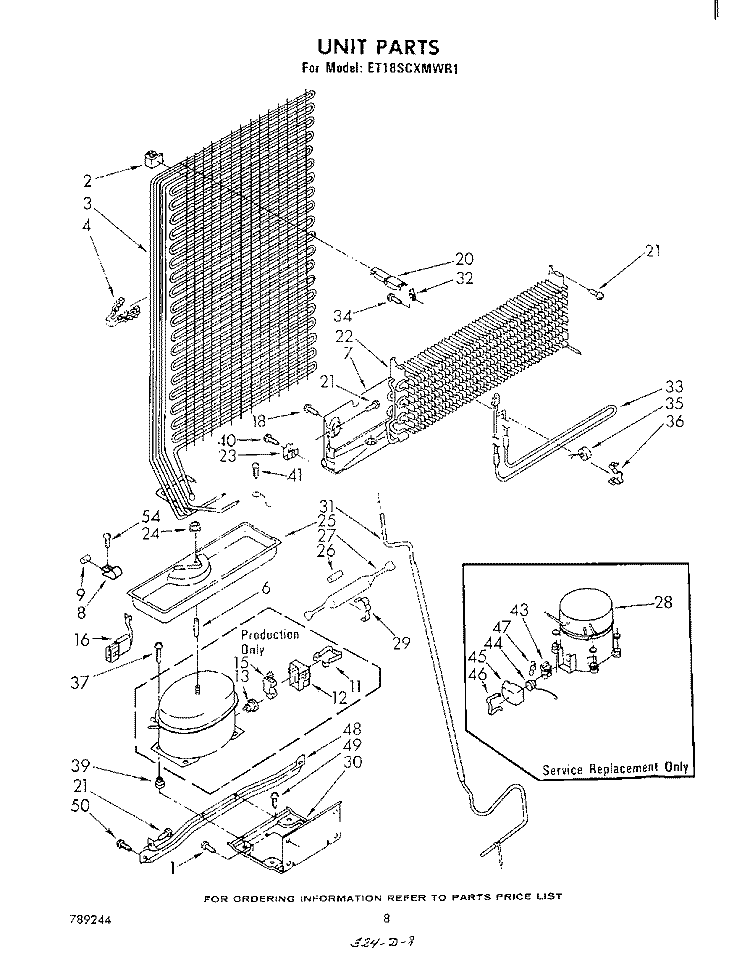UNIT Diagram and Parts List for ET18SCXMWR1  Whirlpool Refrigerator