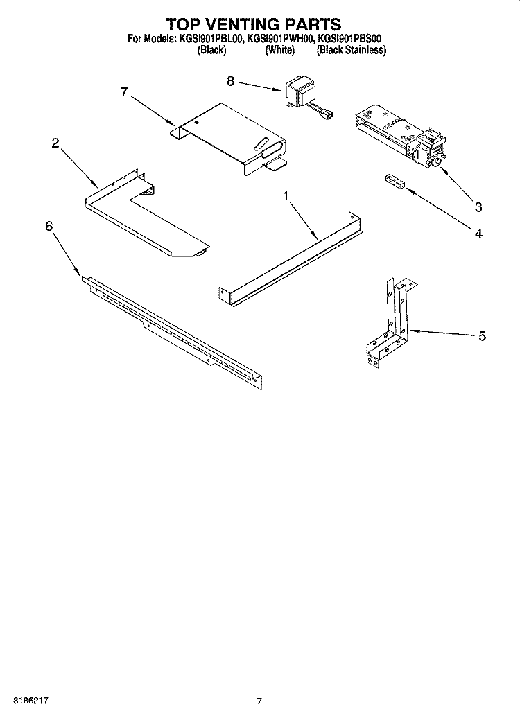 TOP VENTING PARTS Diagram and Parts List for  KitchenAid Range