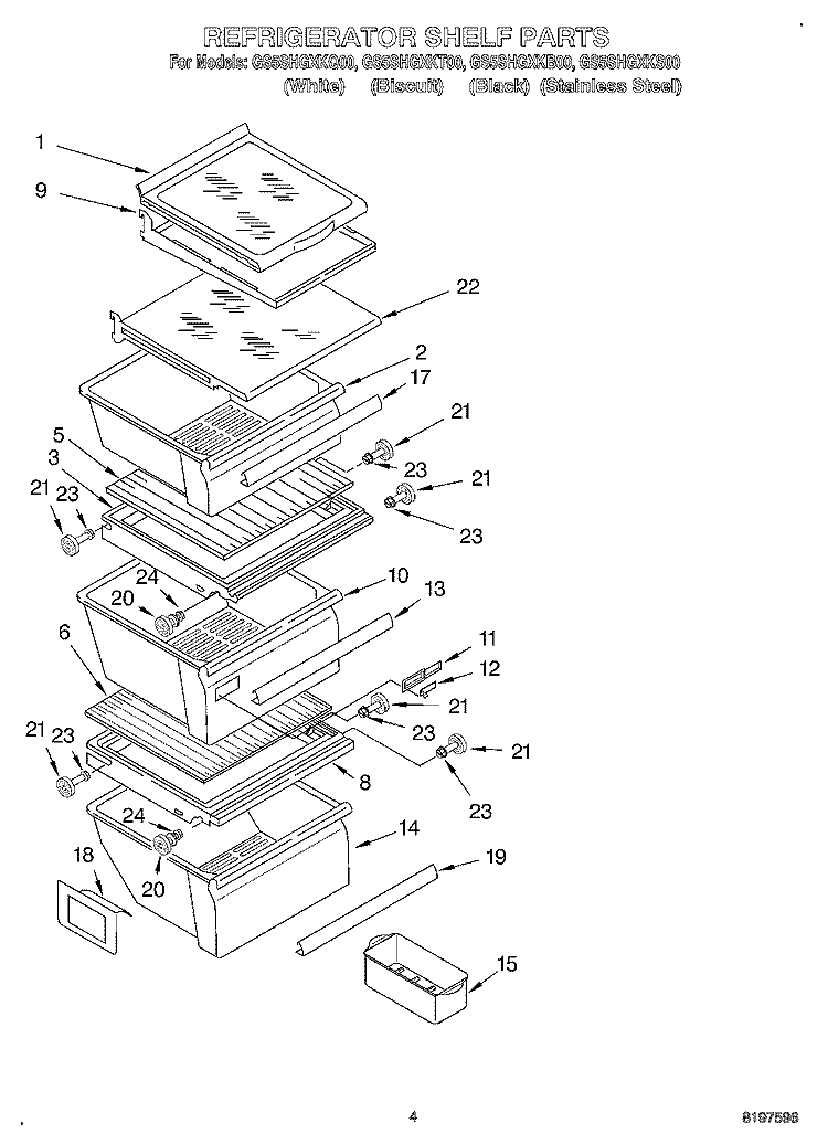 REFRIGERATOR SHELF Diagram and Parts List for GS5SHGXKB00  Whirlpool Refrigerator