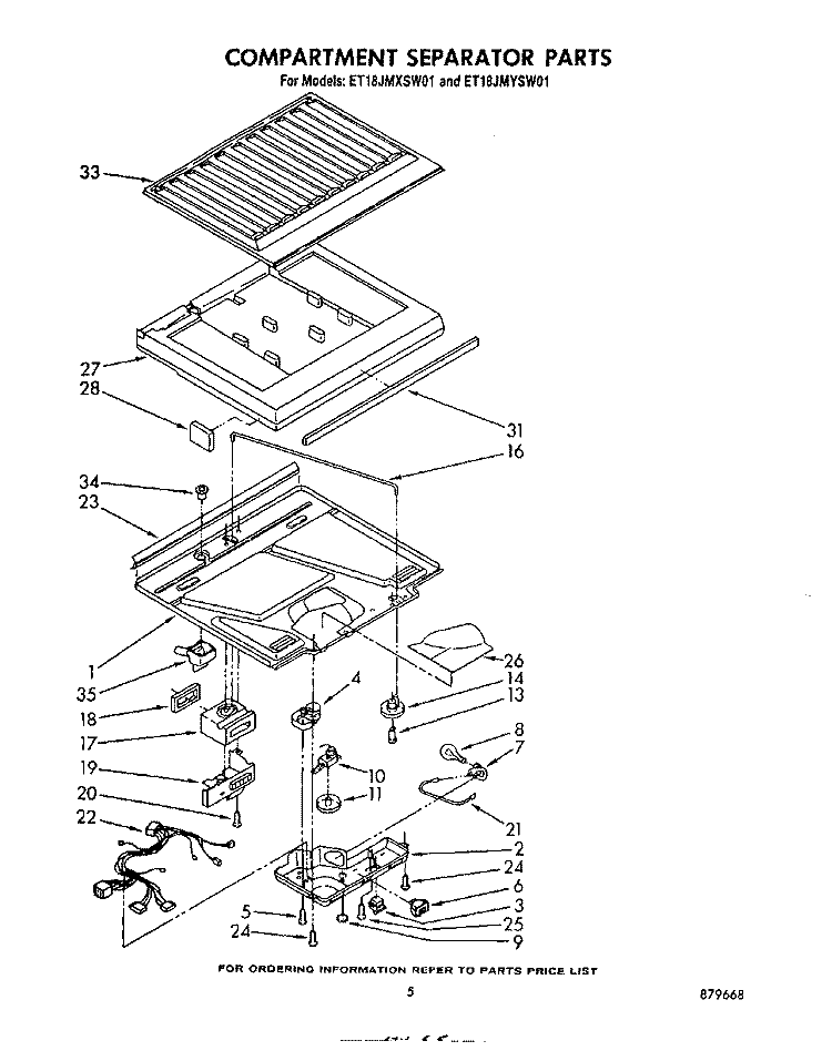 COMPARTMENT SEPARATOR Diagram and Parts List for ET18JMYSF01  Whirlpool Refrigerator