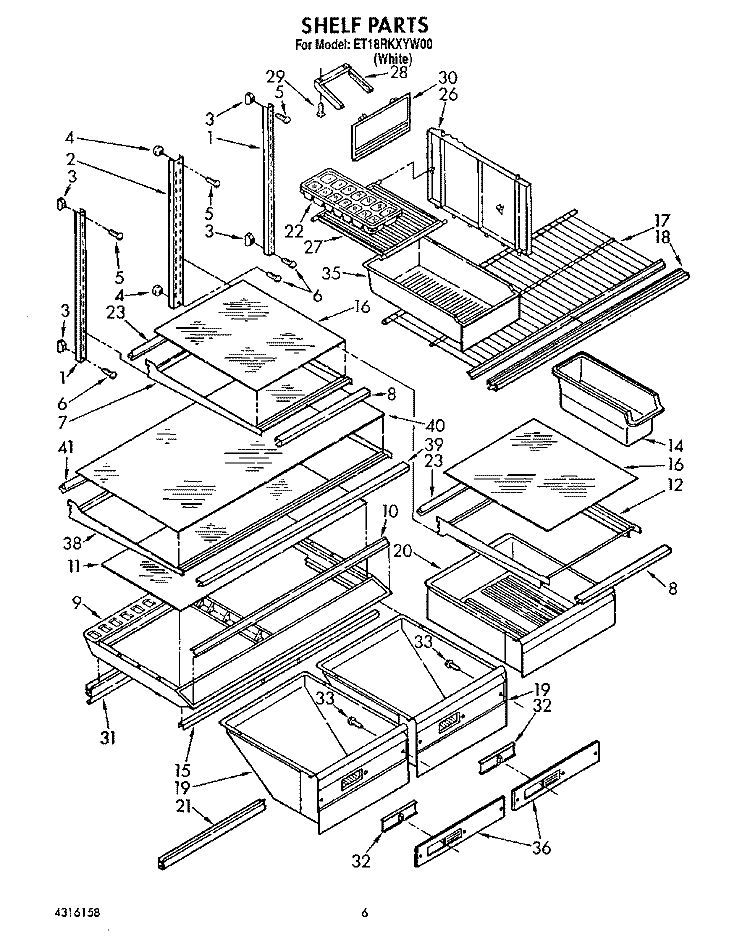 SHELF, LIT/OPTIONAL Diagram and Parts List for ET18RKXYN00  Whirlpool Refrigerator