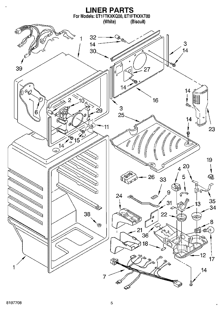 LINER Diagram and Parts List for ET1FTKXKT00  Whirlpool Refrigerator