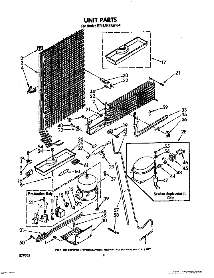 UNIT Diagram and Parts List for ET18AKXRWR4  Whirlpool Refrigerator