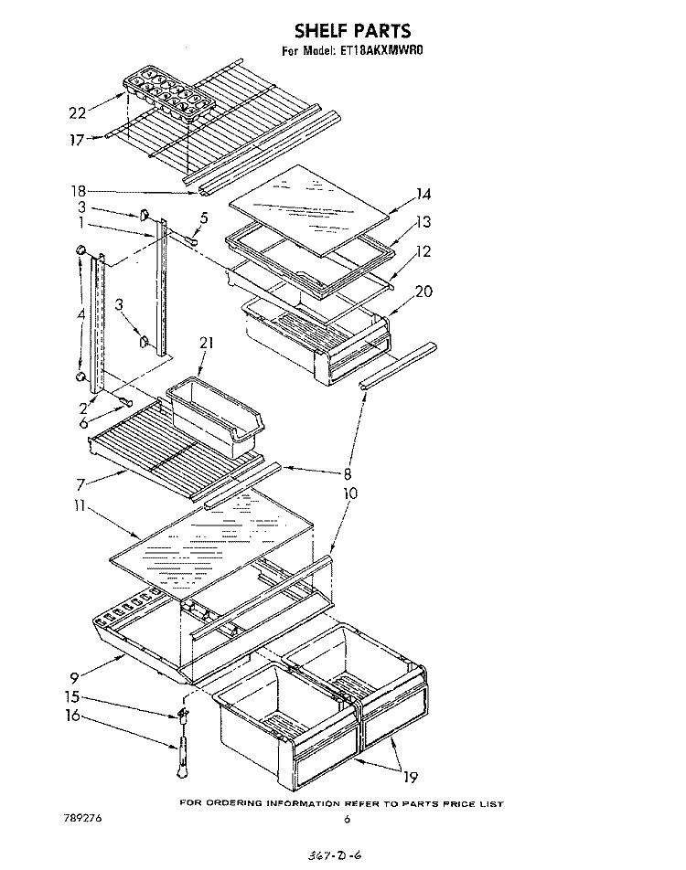 SHELF Diagram and Parts List for ET18AKXMWR0  Whirlpool Refrigerator