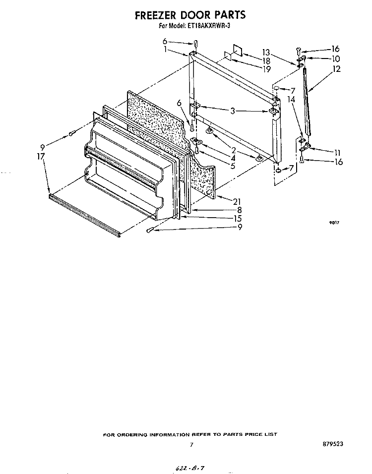 FREEZER Diagram and Parts List for ET18AKXRWR3  Whirlpool Refrigerator