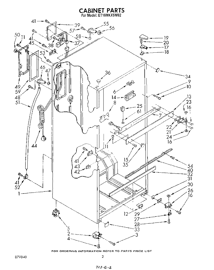 CABINET Diagram and Parts List for ET18MKXSW02  Whirlpool Refrigerator