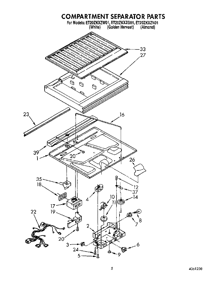 COMPARTMENT SEPARATOR Diagram and Parts List for ET20ZKXZN01  Whirlpool Refrigerator
