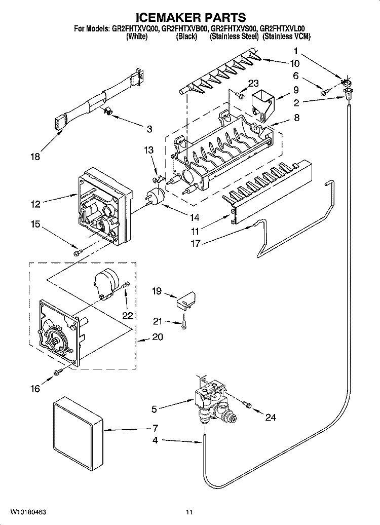 ICEMAKER PARTS Diagram and Parts List for GR2FHTXVQ00  Whirlpool Refrigerator