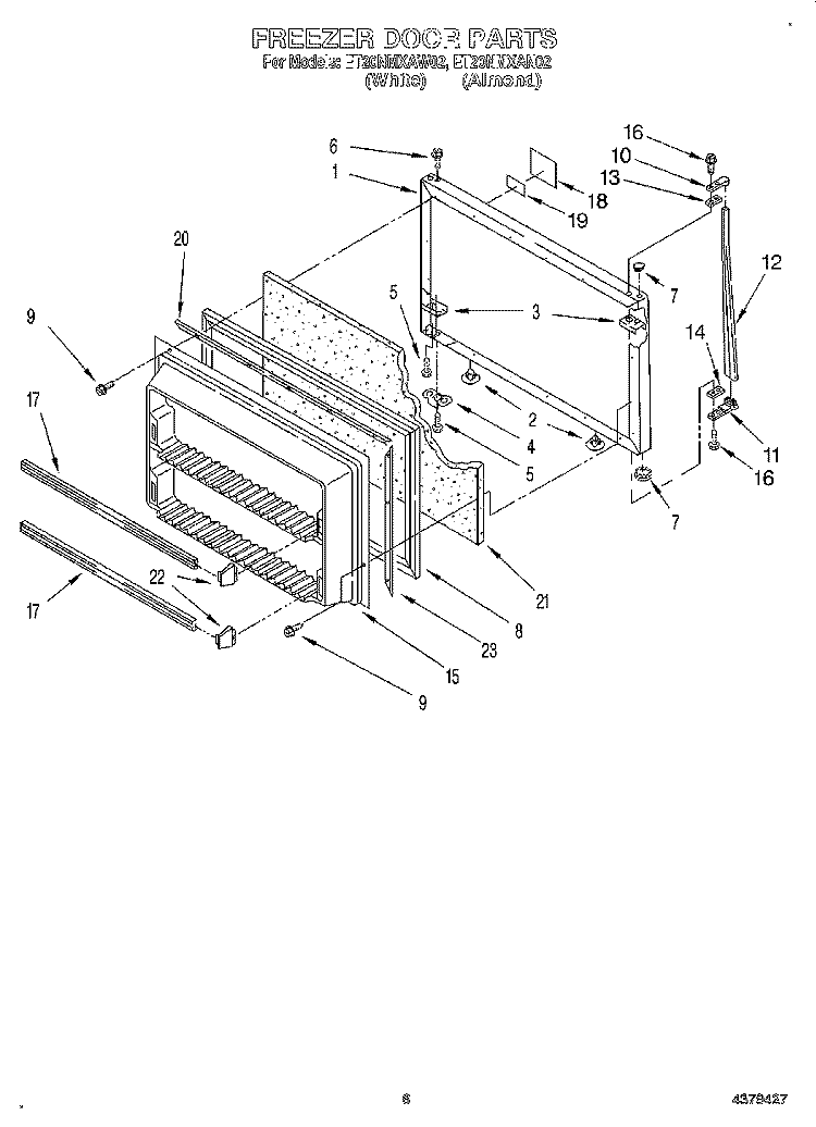 FREEZER DOOR Diagram and Parts List for ET20NMXAN02  Whirlpool Refrigerator