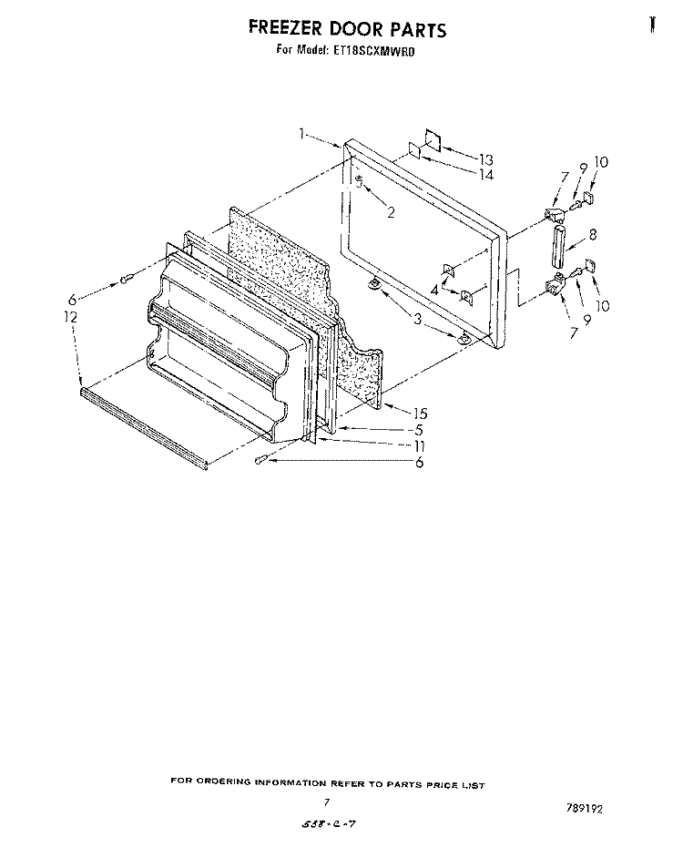 FREEZER DOOR Diagram and Parts List for ET18SCXMWR0  Whirlpool Refrigerator