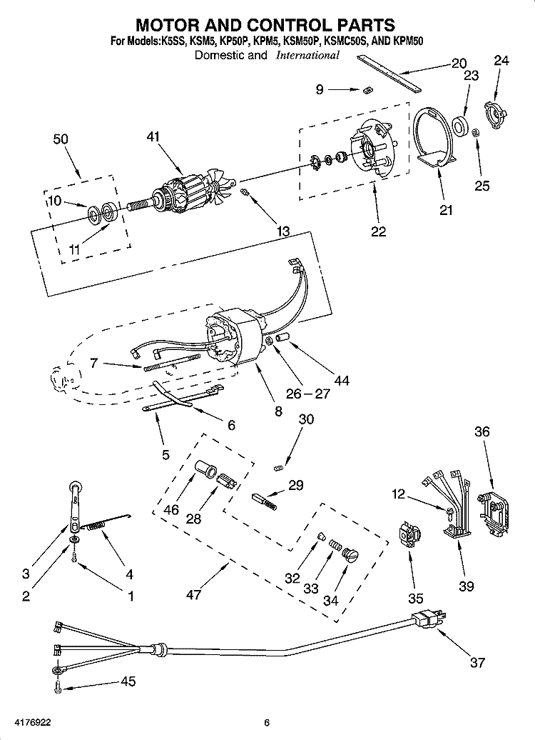 MOTOR AND CONTROL PARTS Diagram and Parts List for  KitchenAid Mixer