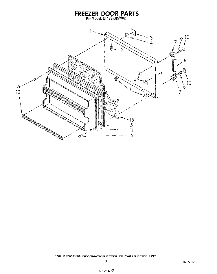 FREEZER DOOR Diagram and Parts List for ET18SKRSW02  Whirlpool Refrigerator