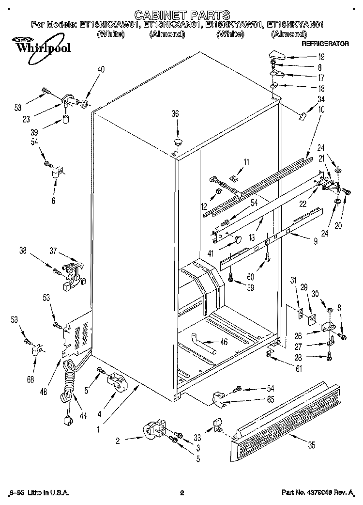 CABINET Diagram and Parts List for ET18NKXAW01  Whirlpool Refrigerator