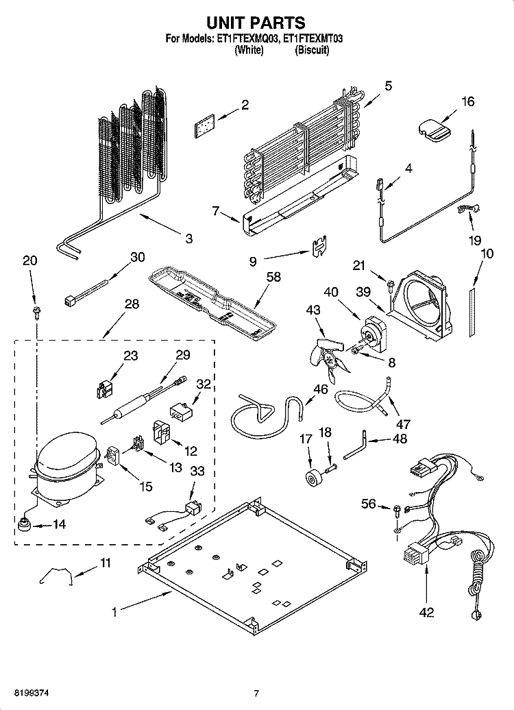 UNIT PARTS Diagram and Parts List for ET1FTEXMT03  Whirlpool Refrigerator