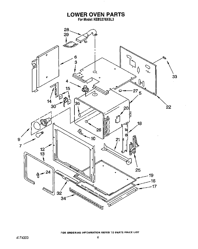 LOWER OVEN Diagram and Parts List for KEBS276XBL3  KitchenAid Wall Oven