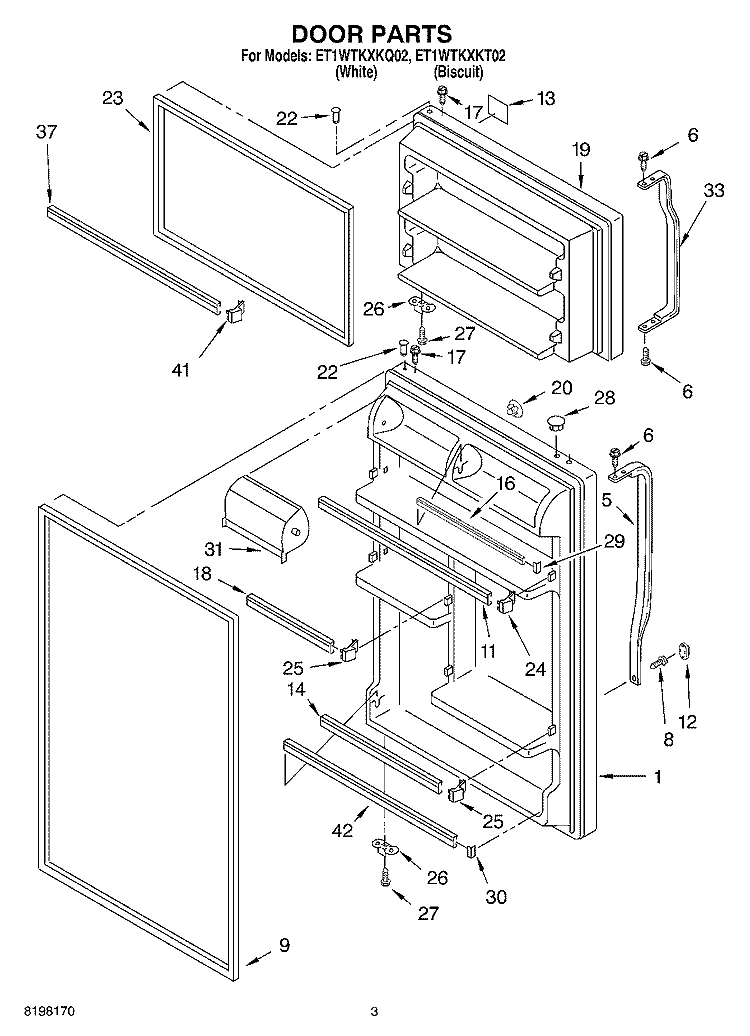 DOOR Diagram and Parts List for ET1WTKXKT02  Whirlpool Refrigerator