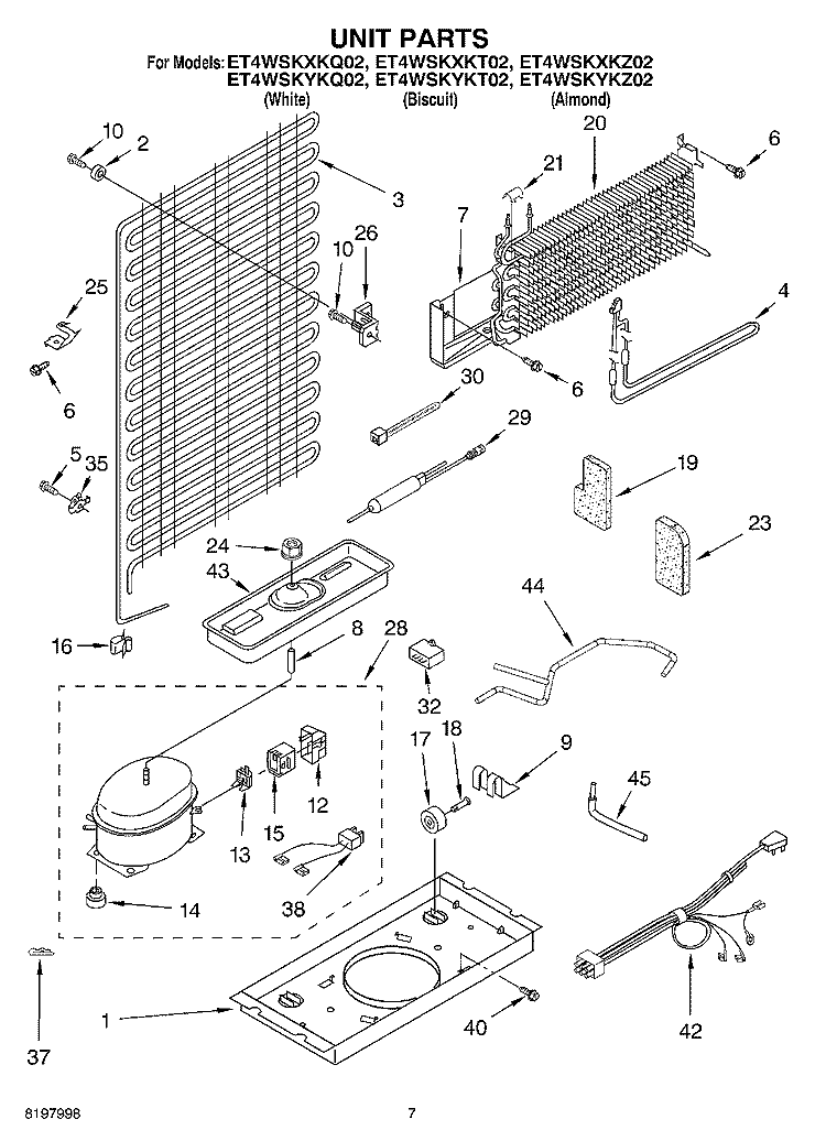 UNIT Diagram and Parts List for ET4WSKYKQ02  Whirlpool Refrigerator