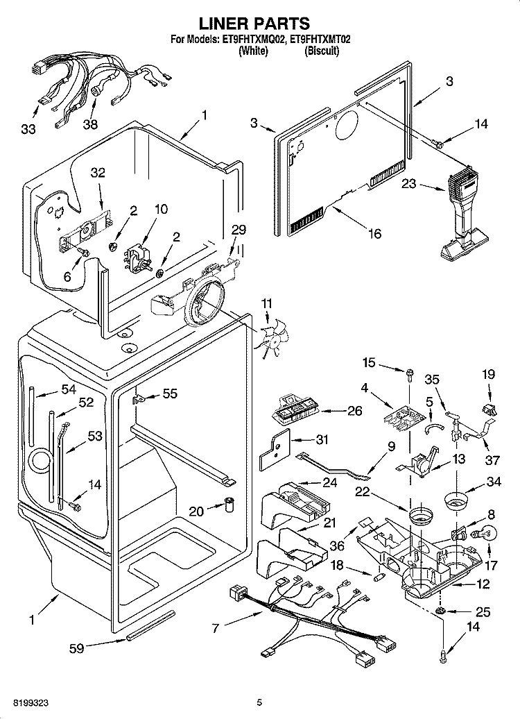 LINER PARTS Diagram and Parts List for ET9FHTXMQ02  Whirlpool Refrigerator