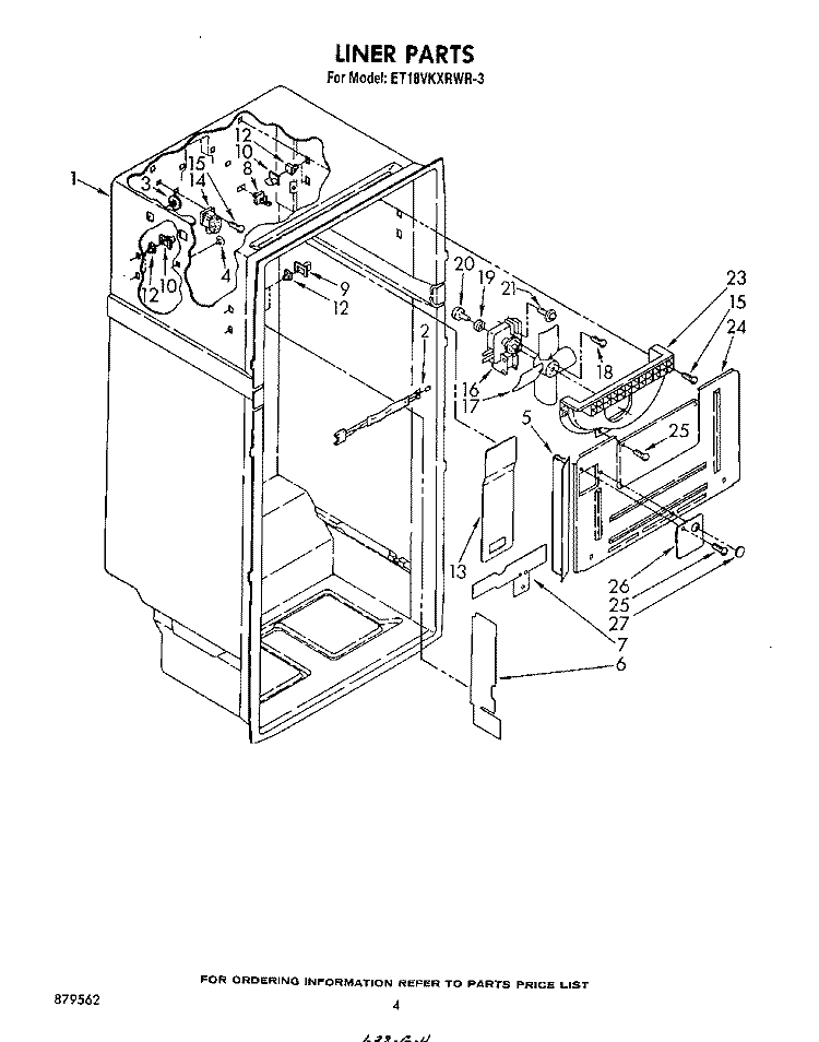 LINER Diagram and Parts List for ET18VKXRWR3  Whirlpool Refrigerator