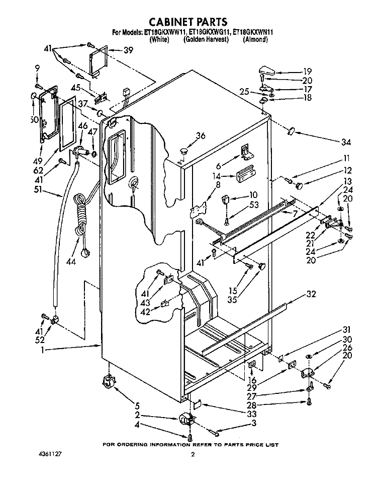 CABINET Diagram and Parts List for ET18GKXWN11  Whirlpool Refrigerator