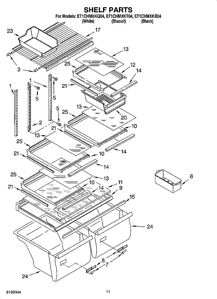 SHELF PARTS, OPTIONAL PARTS Diagram and Parts List for ET1CHMXKB04  Whirlpool Refrigerator