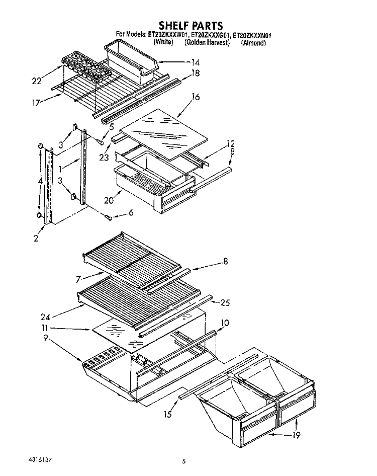 SHELF Diagram and Parts List for ET20ZKXXG01  Whirlpool Refrigerator