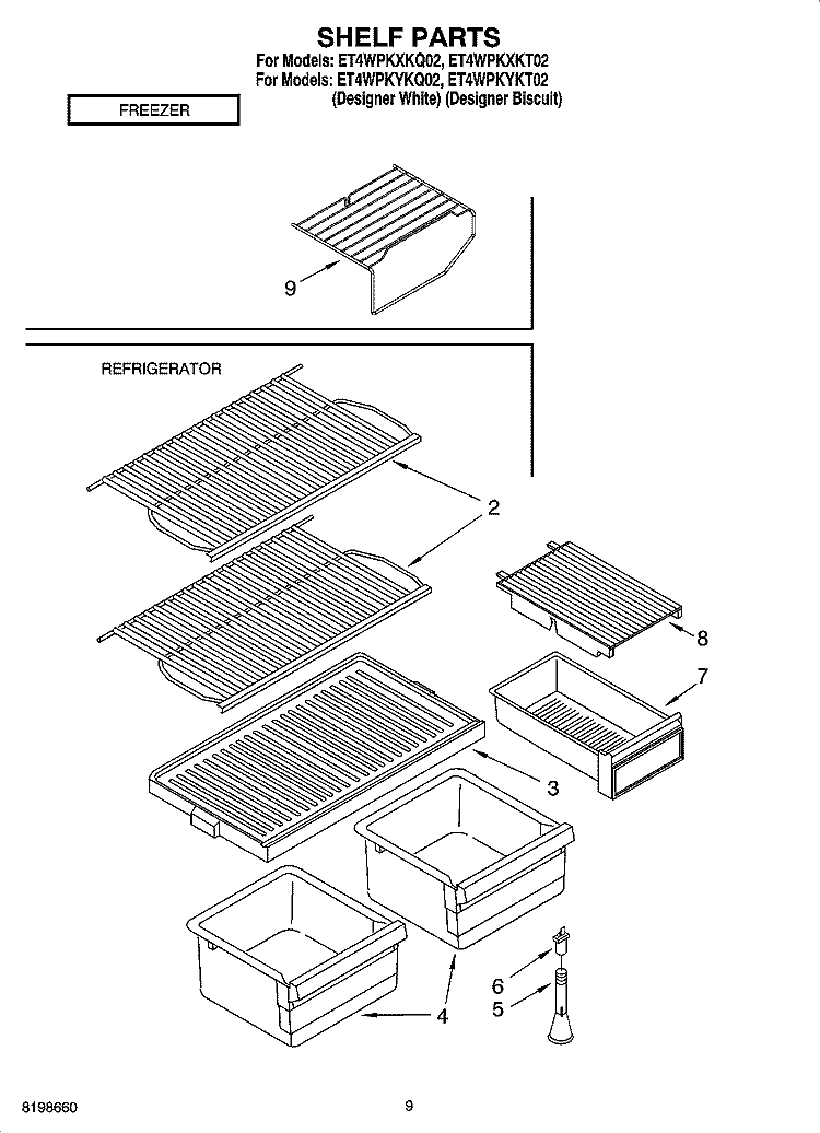 SHELF PARTS, OPTIONAL PARTS Diagram and Parts List for ET4WPKYKQ02  Whirlpool Refrigerator