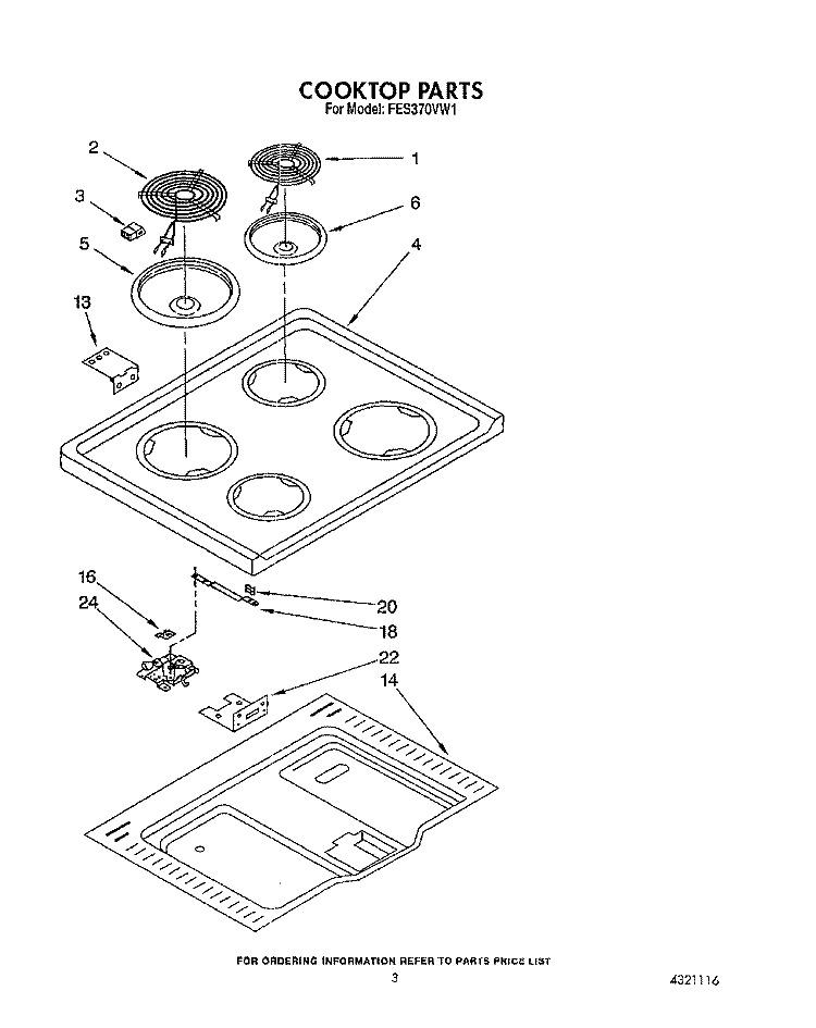 COOKTOP Diagram and Parts List for  Roper Range