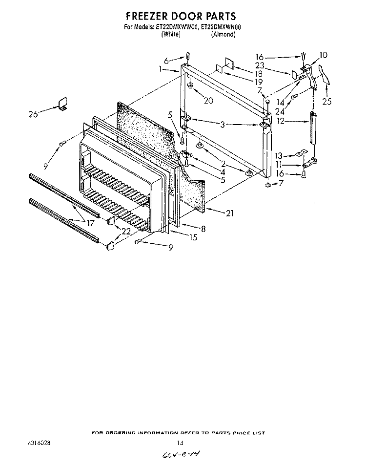 FREEZER DOOR Diagram and Parts List for ET22DMXWW00  Whirlpool Refrigerator