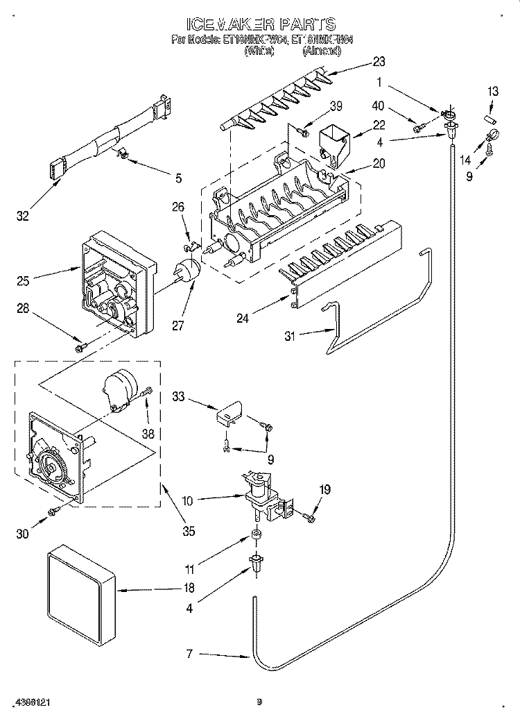 ICEMAKER Diagram and Parts List for ET18NMXFW04  Whirlpool Refrigerator