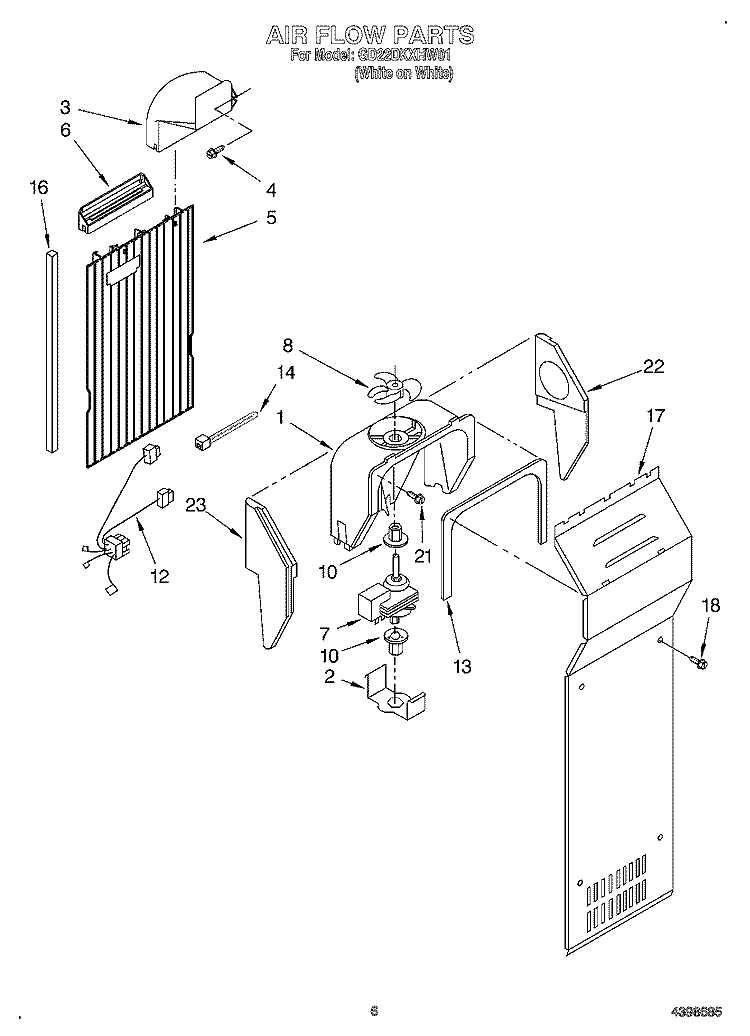 AIR FLOW Diagram and Parts List for GD22DKXHW01  Whirlpool Refrigerator