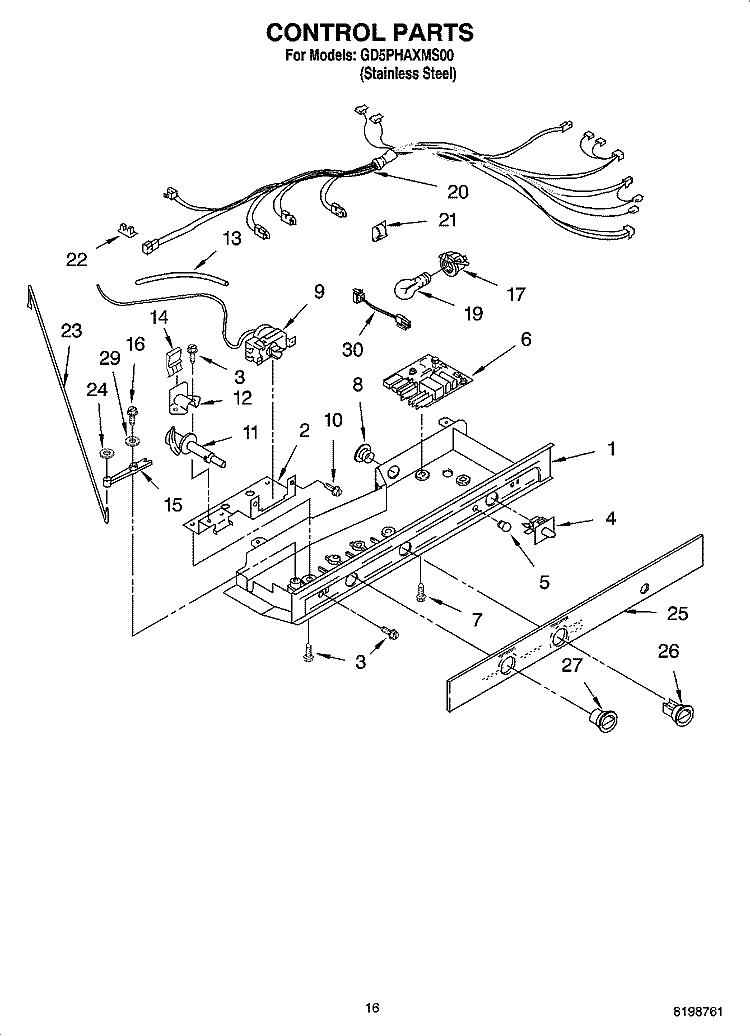 CONTROL PARTS Diagram and Parts List for GD5PHAXMS00  Whirlpool Refrigerator