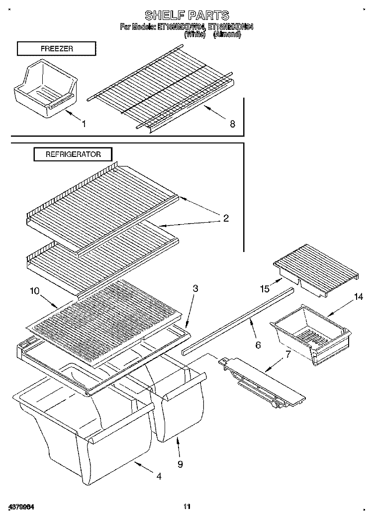 SHELF, LIT/OPTIONAL Diagram and Parts List for ET18NMXDW04  Whirlpool Refrigerator