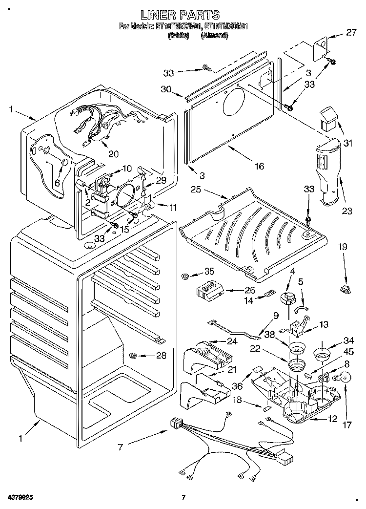 LINER Diagram and Parts List for ET18TMXDW01  Whirlpool Refrigerator