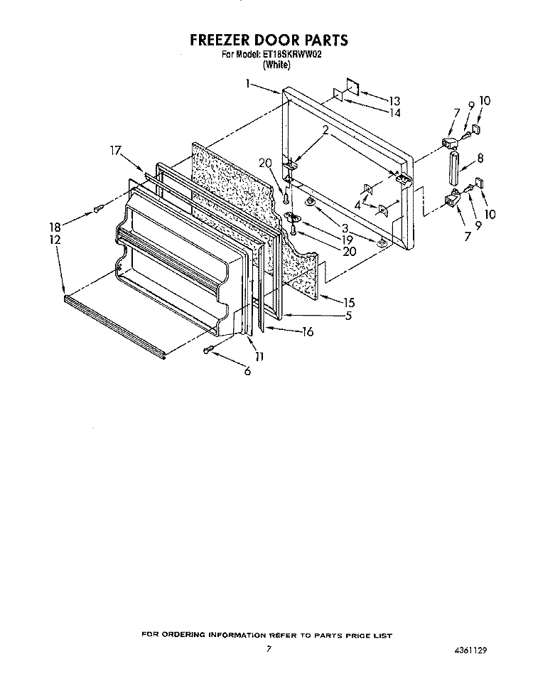 FREEZER DOOR Diagram and Parts List for ET18SKRWW02  Whirlpool Refrigerator