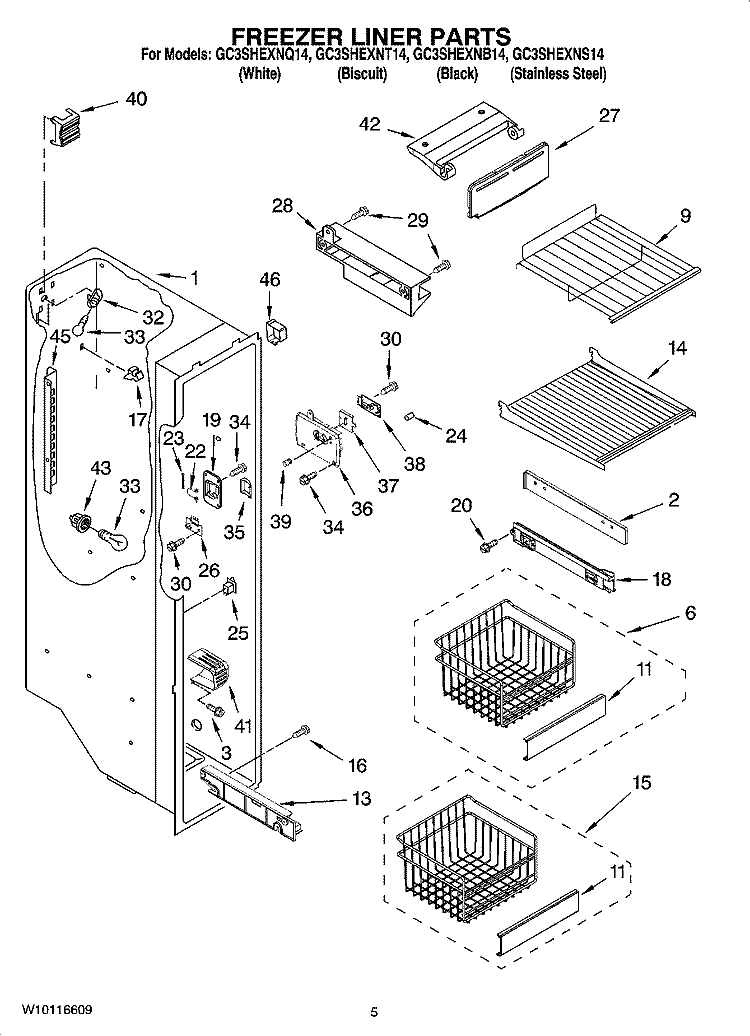 FREEZER LINER PARTS Diagram and Parts List for GC3SHEXNB14  Whirlpool Refrigerator