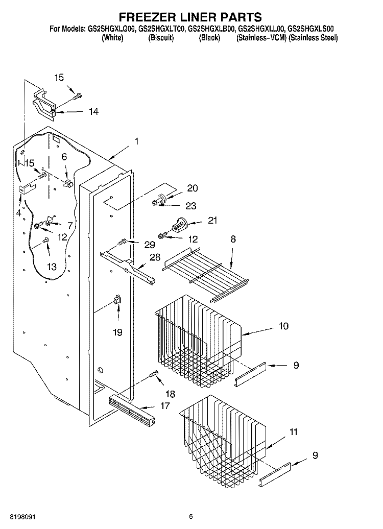 FREEZER LINER Diagram and Parts List for GS2SHGXLS00  Whirlpool Refrigerator