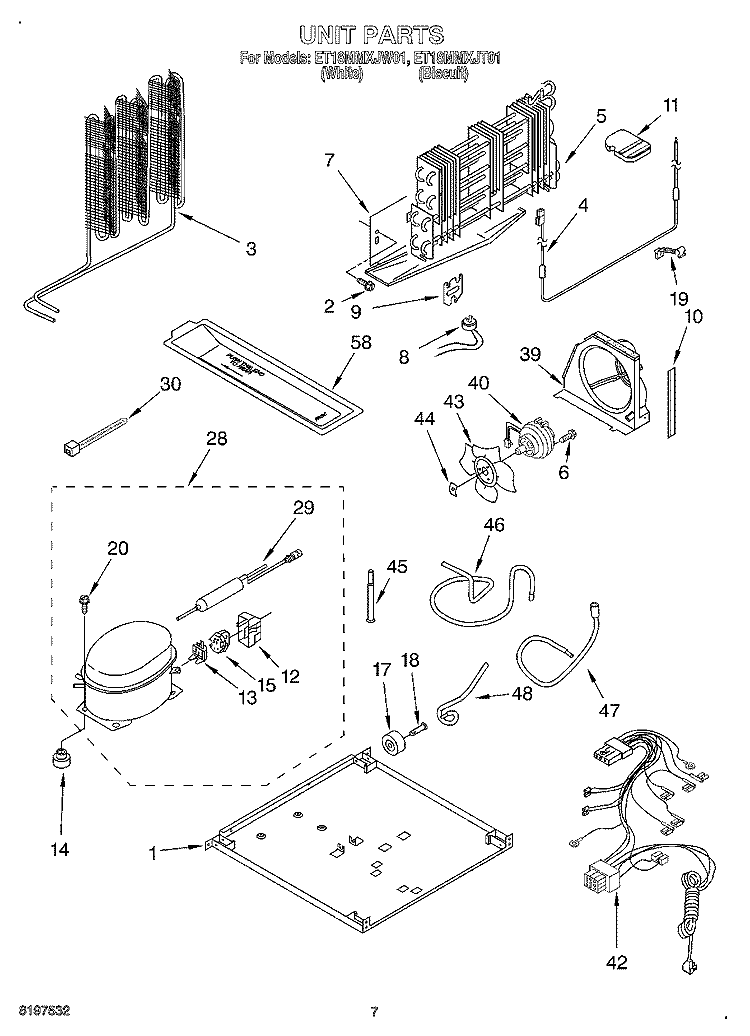 UNIT Diagram and Parts List for ET18MMXJW01  Whirlpool Refrigerator