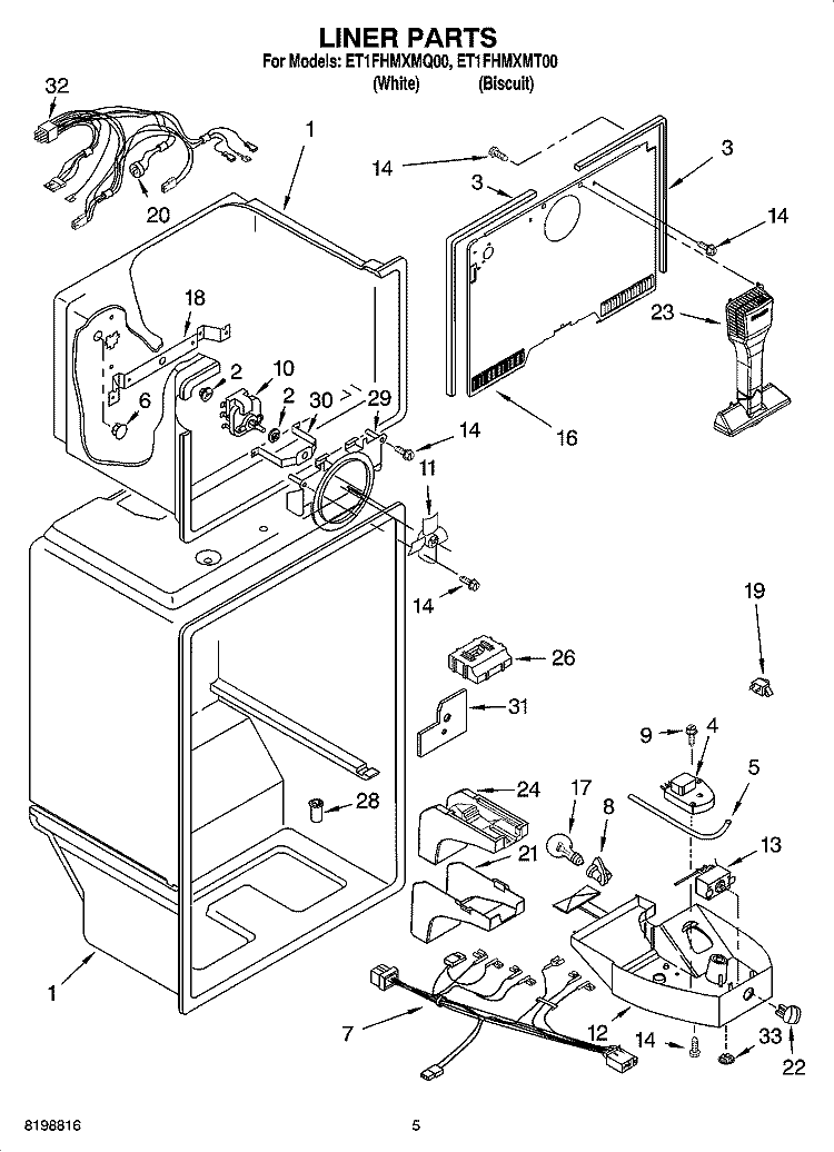 LINER PARTS Diagram and Parts List for ET1FHMXMT00  Whirlpool Refrigerator