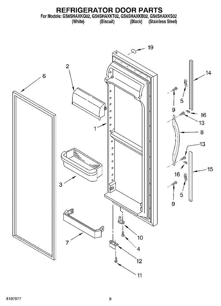 REFRIGERATOR DOOR Diagram and Parts List for GS6SHAXKB02  Whirlpool Refrigerator