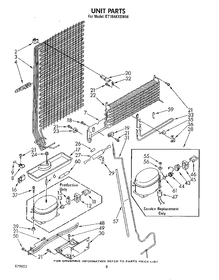UNIT Diagram and Parts List for ET18AKXSW04  Whirlpool Refrigerator