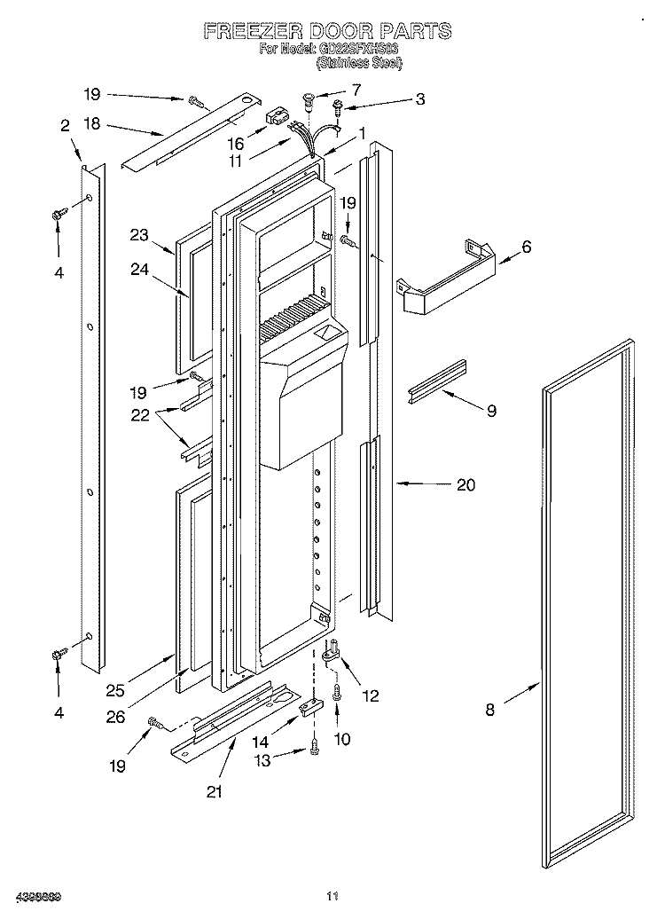 FREEZER DOOR Diagram and Parts List for GD22SFXHS03  Whirlpool Refrigerator