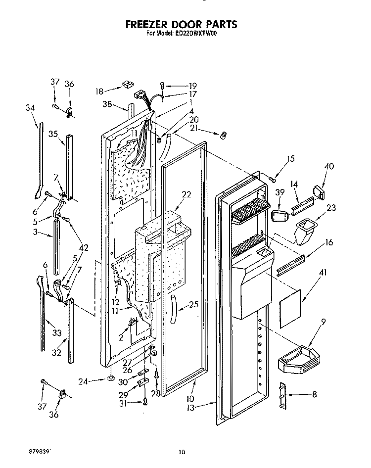 FREEZER DOOR Diagram and Parts List for  Whirlpool Refrigerator