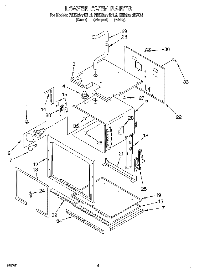 LOWER OVEN Diagram and Parts List for KEBS277BBL3  KitchenAid Wall Oven