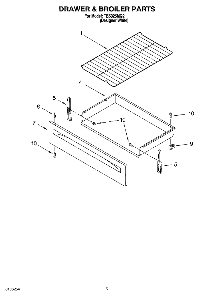 DRAWER & BROILER PARTS Diagram and Parts List for TES325MQ2  Estate Range