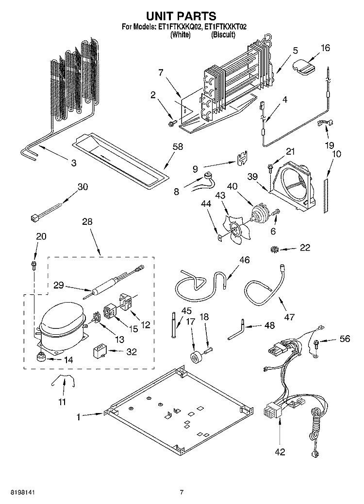 UNIT Diagram and Parts List for ET1FTKXKT02  Whirlpool Refrigerator