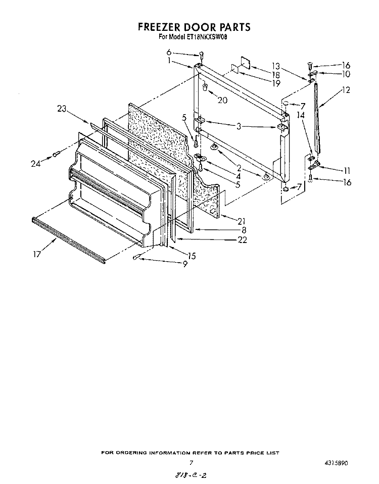 FREEZER DOOR Diagram and Parts List for ET18NKXSW08  Whirlpool Refrigerator